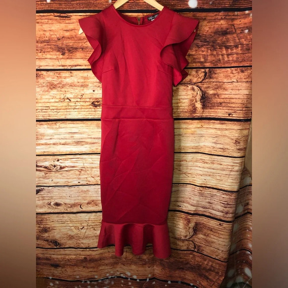 Red Ruffle Detail Dress - Picture 3 of 14